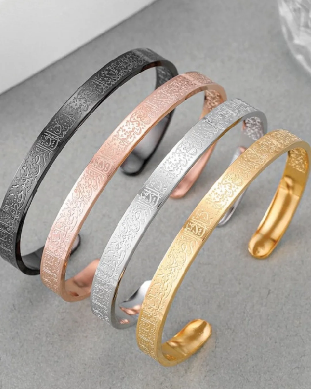 Stainless Steel Islamic Cuff Bracelet Bracelet Fine Jewelry Ayatul Kursi Colour (Gold, Black, Silver, Rose Gold)